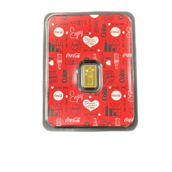 PAMP 1g Coca-Cola "Love is the Real Thing" Proof Gold Bar in Assay